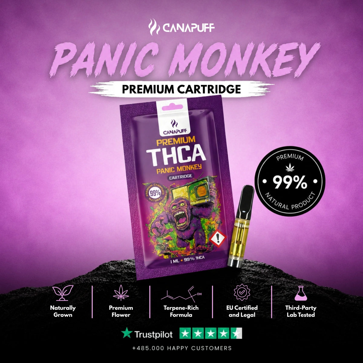THCA Cartridge Panic Monkey 99% – vape-cartridge, foto 2
