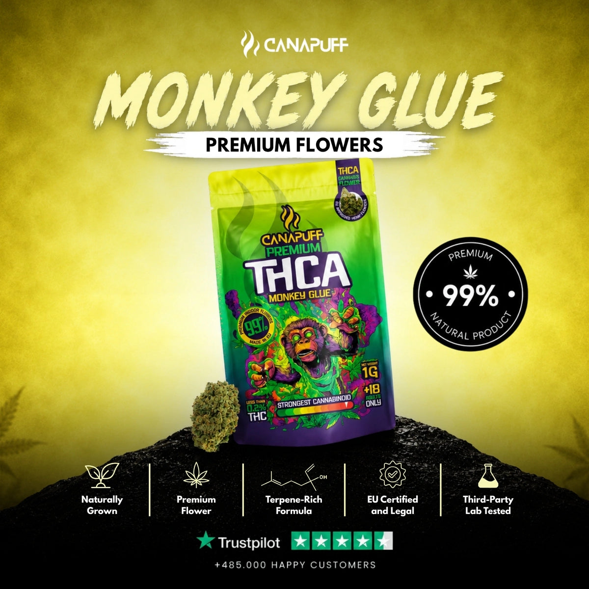 THCA Bloemen Monkey Glue 99% – bloemtoppen, foto 2
