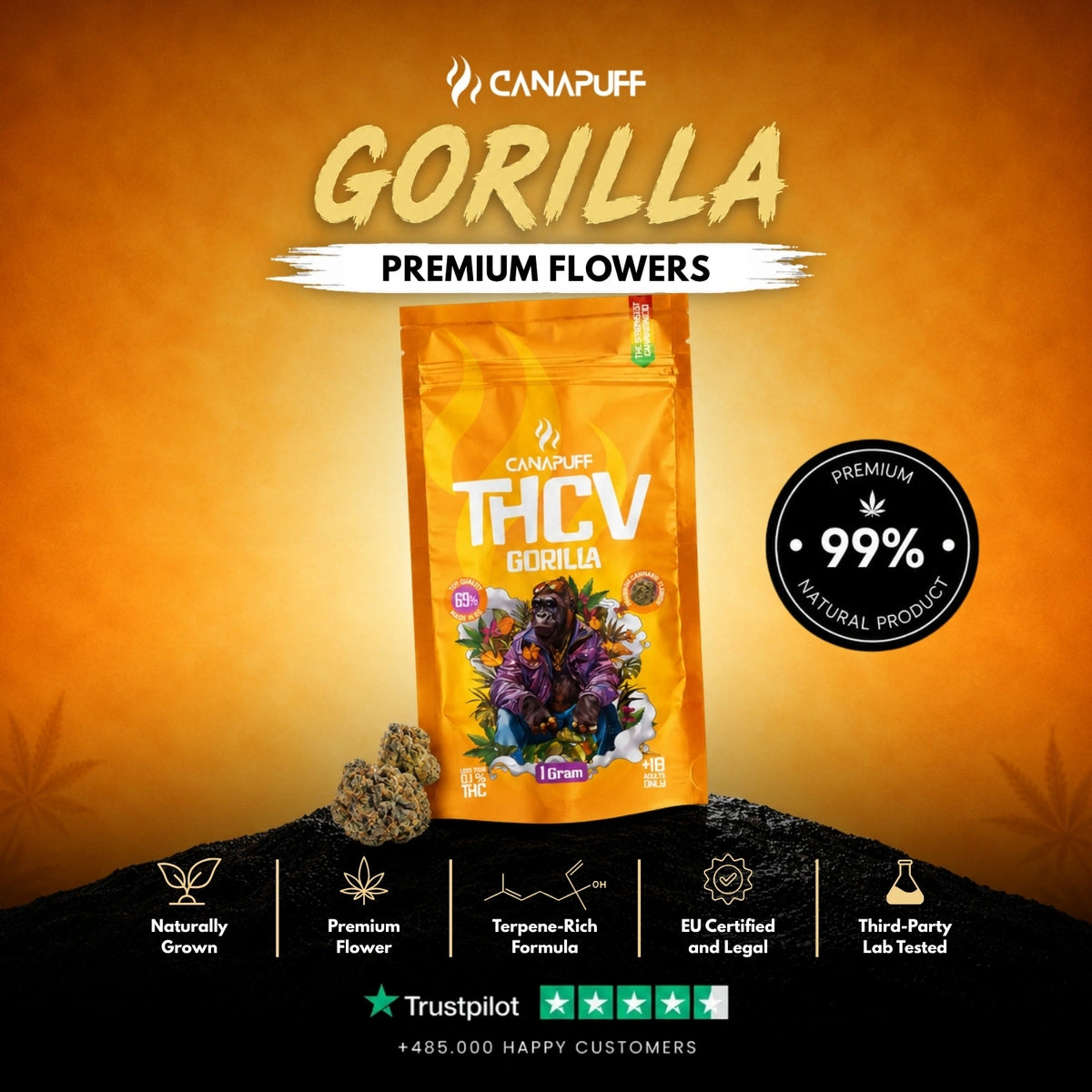 THCv Bloemen Gorilla 69% – bloemtoppen, foto 2