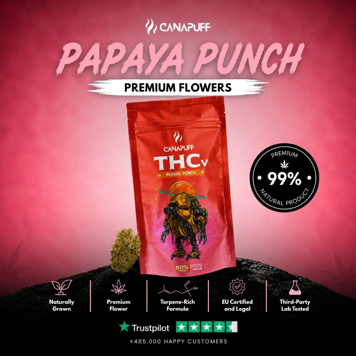 THCv Bloemen Papaya Punch 50% – bloemtoppen, foto 2
