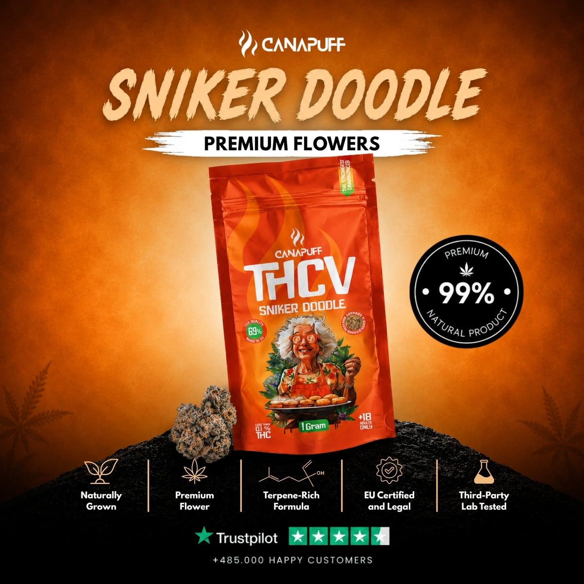 THCv Bloemen Sniker Doodle 69% – bloemtoppen, foto 2