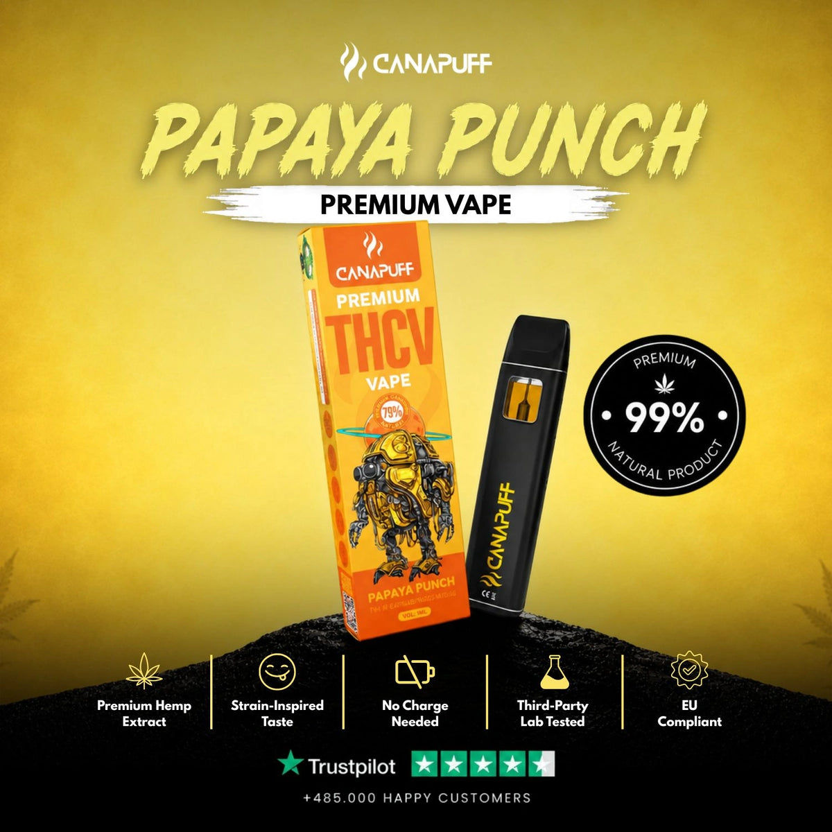 THCv Vape Papaya Punch 79% 1ml – wegwerp-vape-pen, foto 2