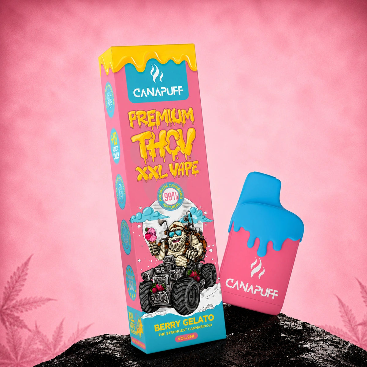 Canapuff THCv XXL Vape Berry Gelato 99% 2ml wegwerppen met doosverpakking