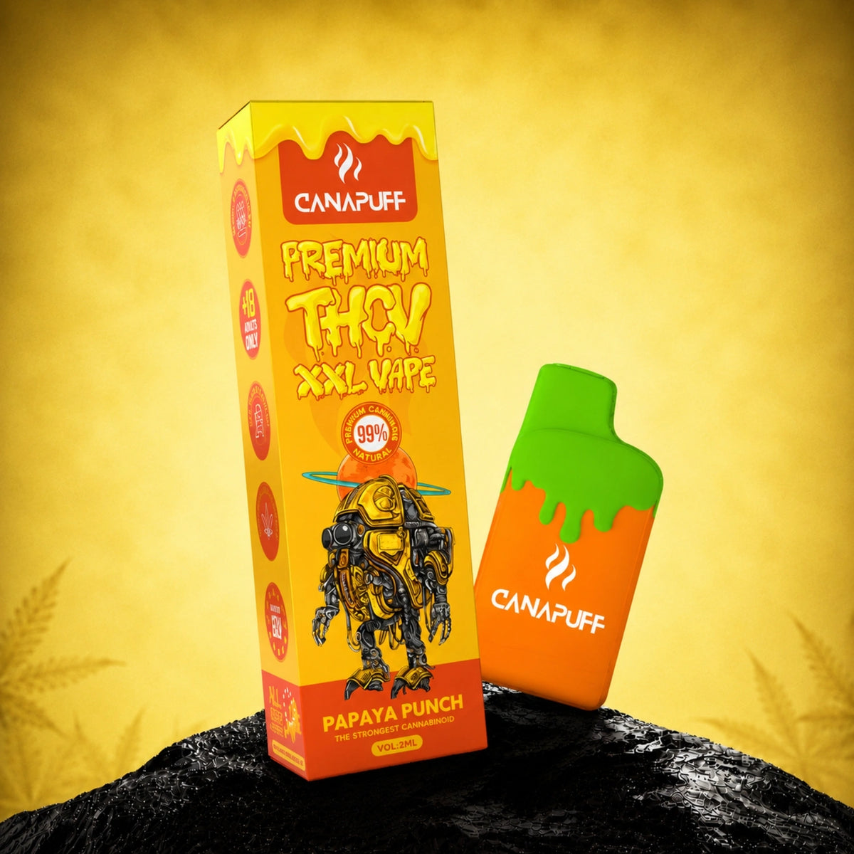 Canapuff THCv XXL Vape Papaya Punch 99% 2ml wegwerppen met doosverpakking