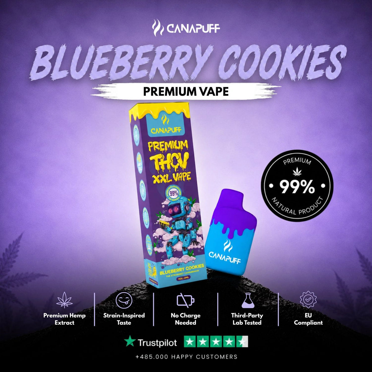 THCv XXL Vape Blueberry Cookies 99% 2ml – wegwerp-vape-pen, foto 2