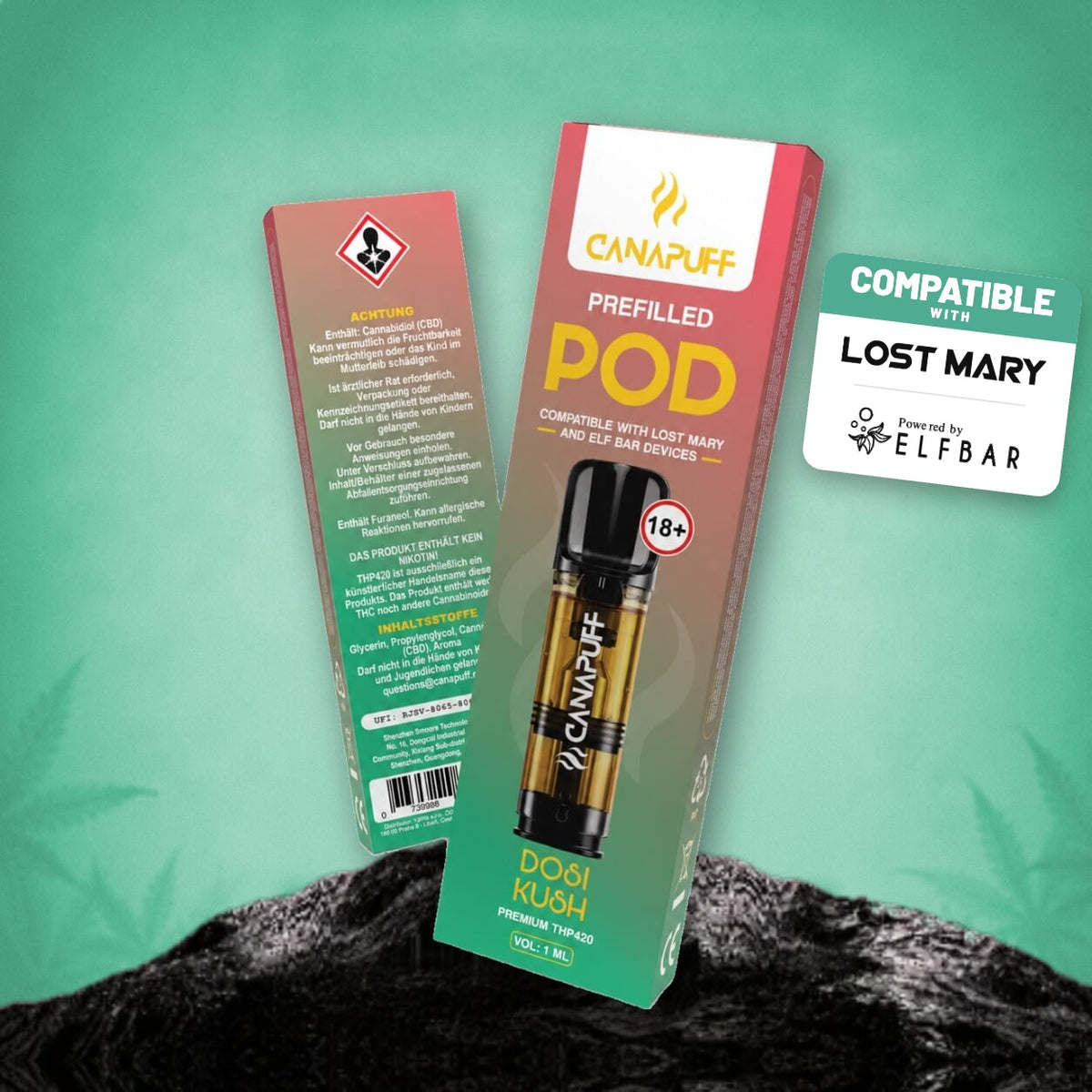 Canapuff THP420 POD Dosi Kush 1 ml – compatible with Lost Mary and Elf Bar devices