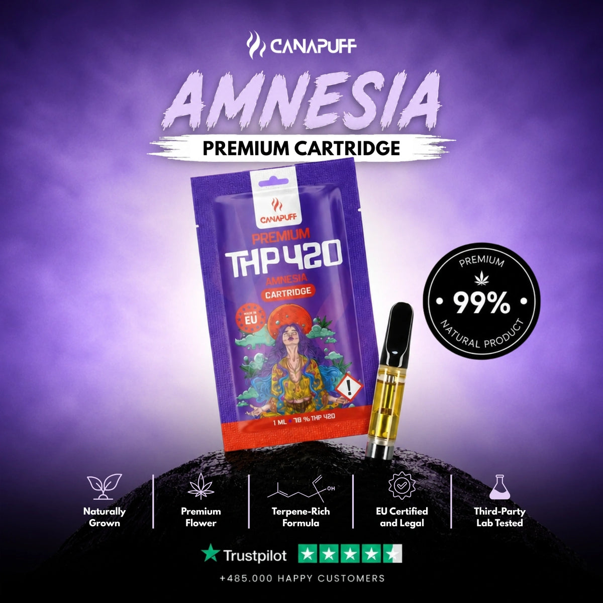 THP420 Cartridge Amnesia 79% – vape-cartridge, foto 2
