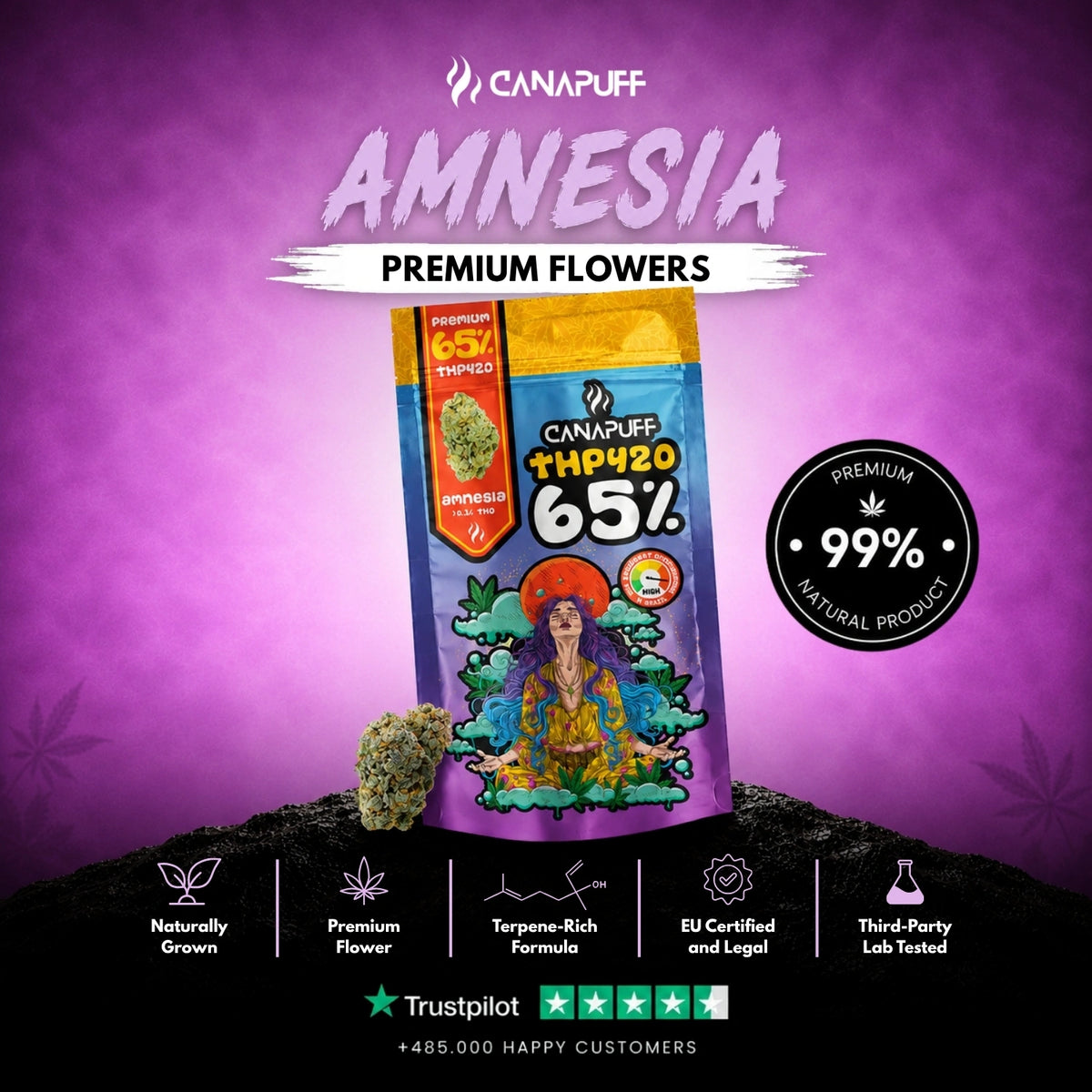 THP420 Bloemen Amnesia 65% – bloemtoppen, foto 2