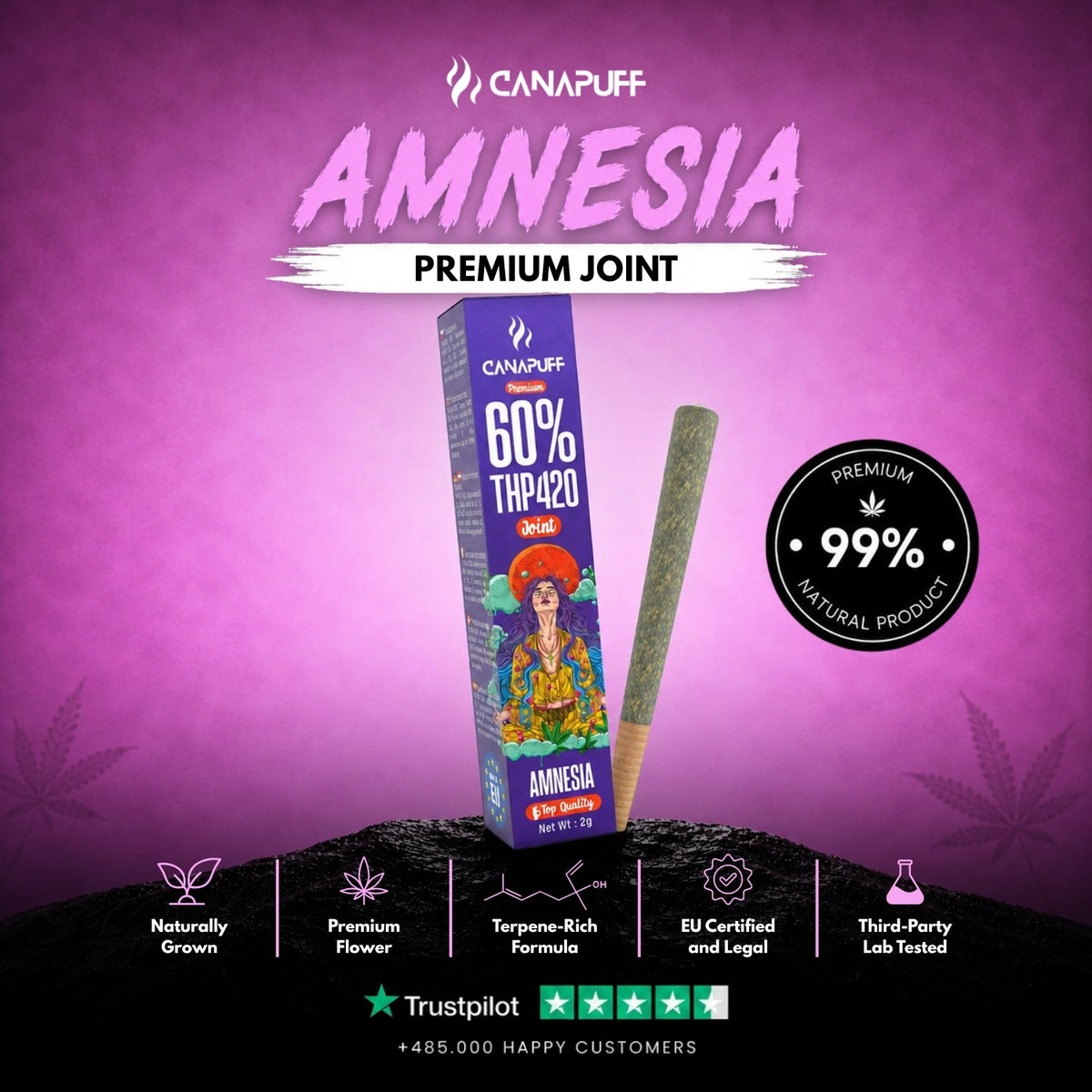 THP420 Joint Amnesia 60% 2g – voorgerolde joint, foto 2