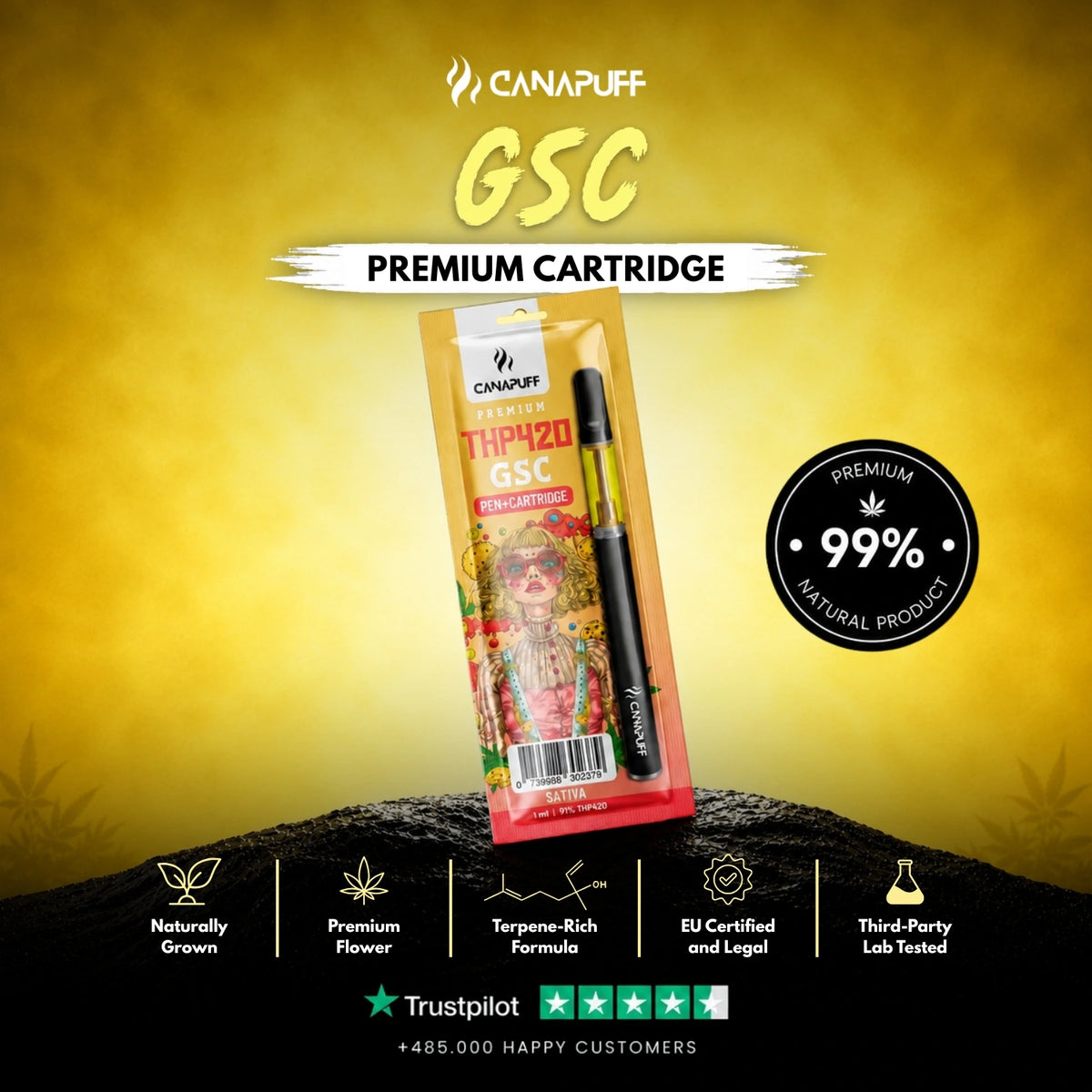 THP420 Pen+Cartridge GSC 79% – vape pen met cartridge, foto 2
