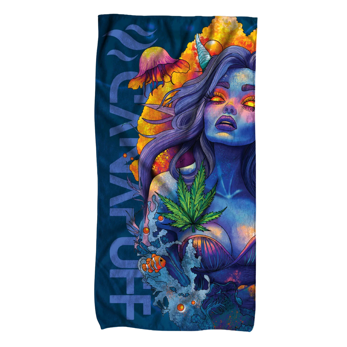 Canapuff Blue Dream handdoek met kleurrijke psychedelische illustratie