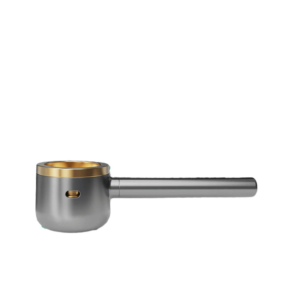 Vessel Pipe in gunmetal met kop met gouden rand en metalen steel