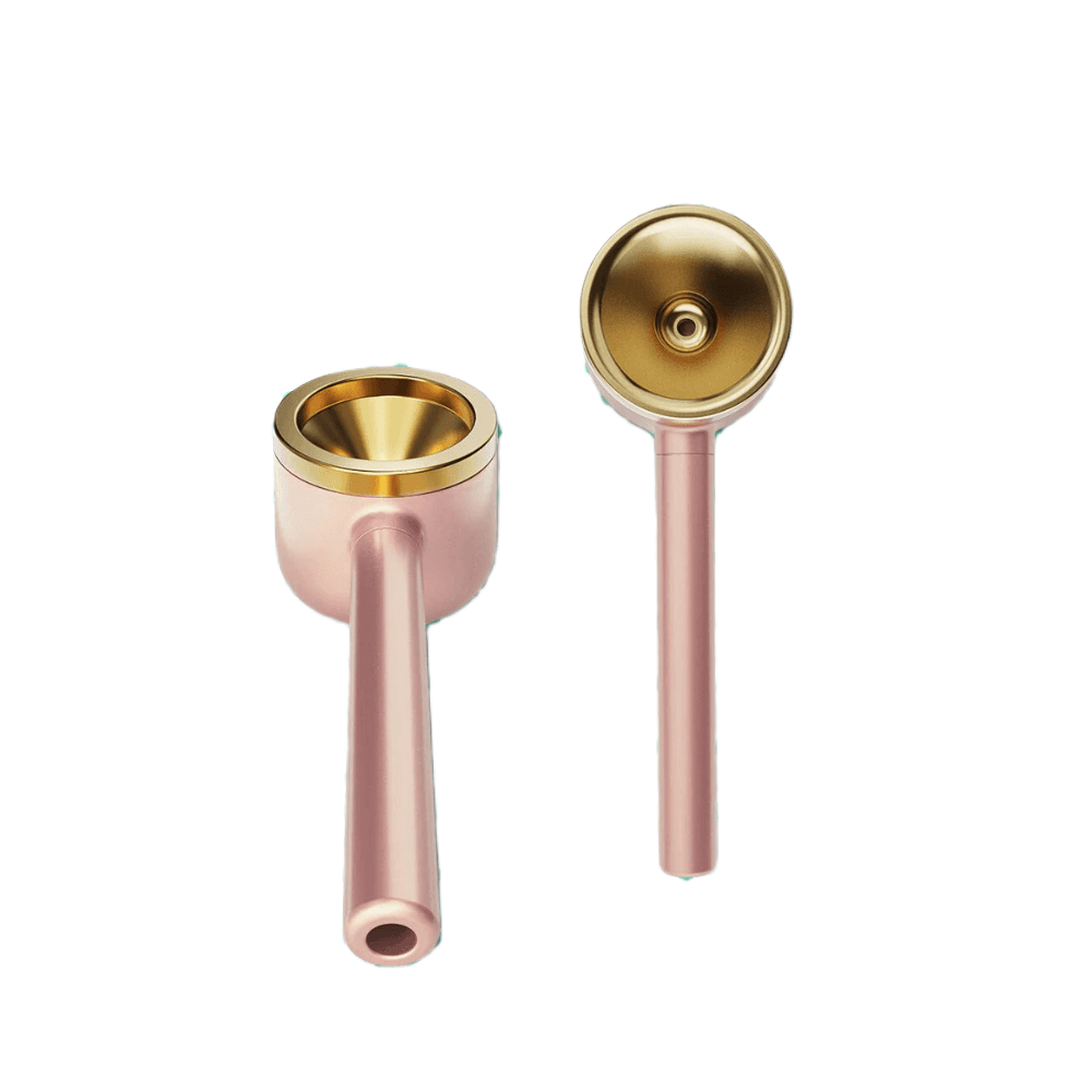 Vessel Pipe, handpijp van rosé goud metaal met gouden kop en steel